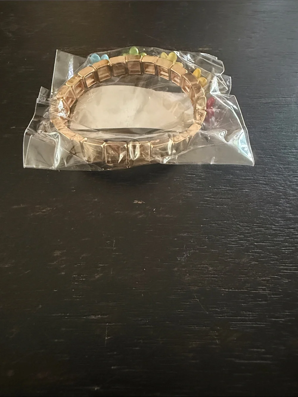 Garden Multi-colored Enamel Rainbow Flower Link Bracelet on Metallic Gold